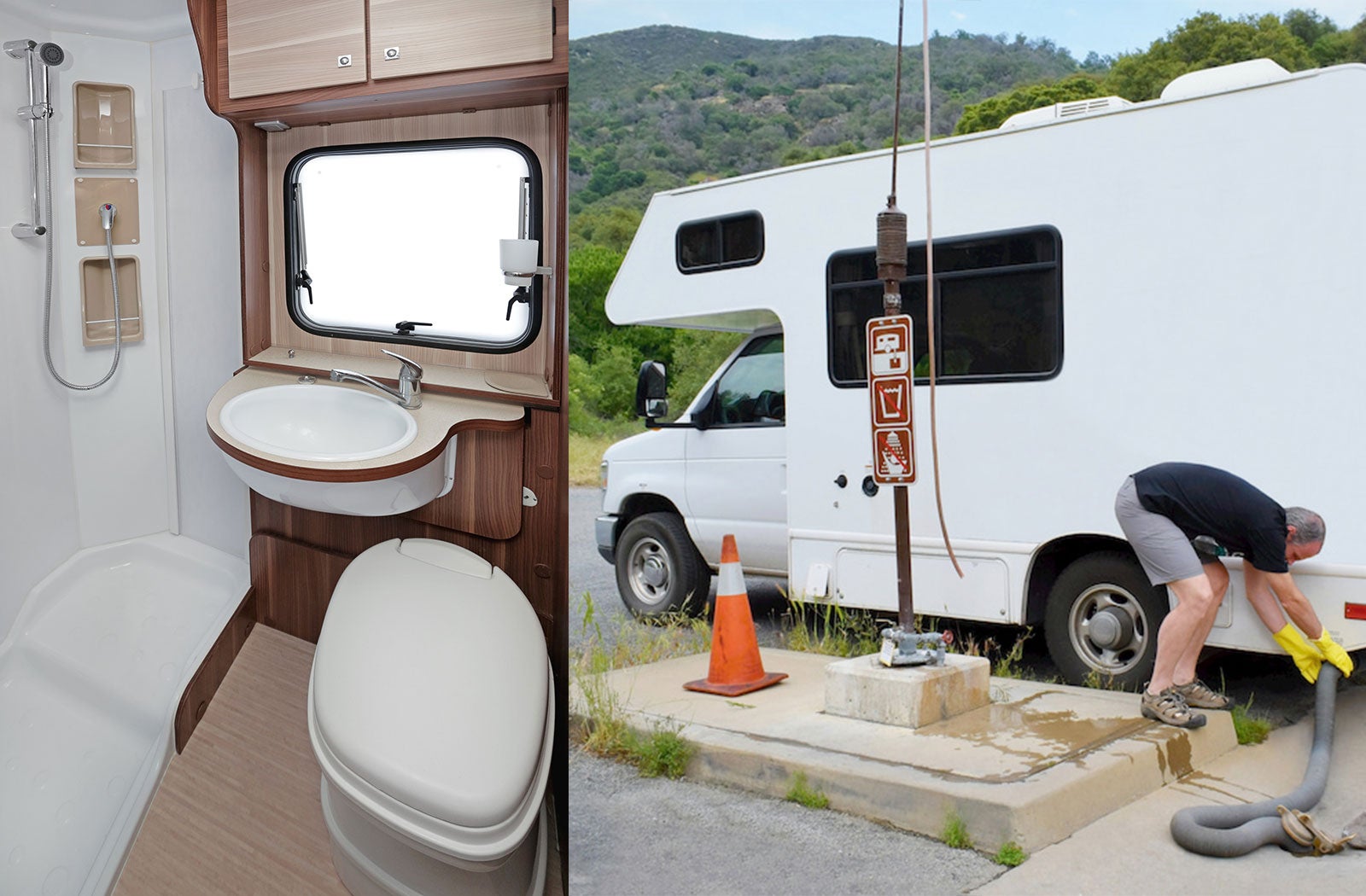 Portable RV/camper toilet and holding tank setup in Truckee, California