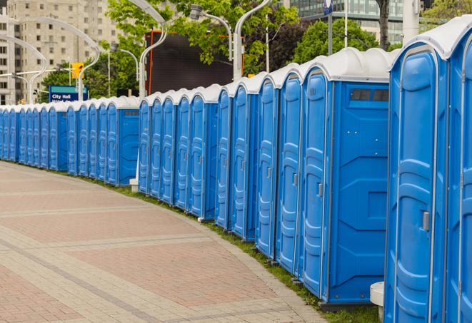 Seasonal porta potty units set up at a Truckee, California venue
