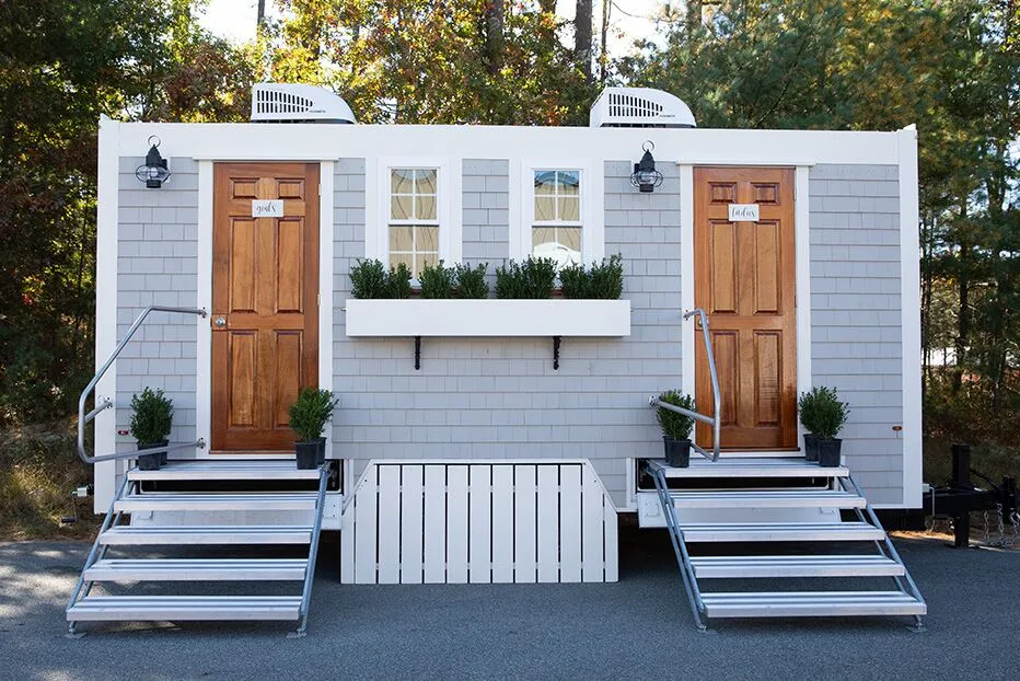 Wedding restroom units discretely staged at a venue in Truckee, California